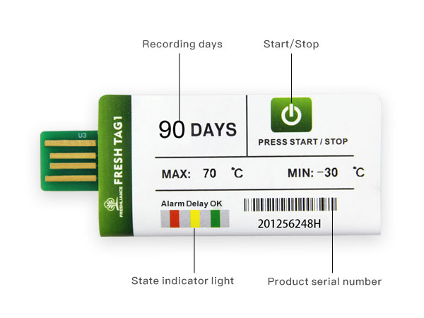 Fresh Tag 1 controls, status indicator and serial number